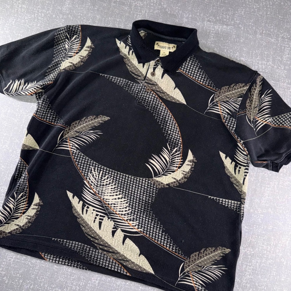 Paradise Cove Polo Shirt Mens XL Silk Hawaiian Tropical‎ Resort Camp Aloha